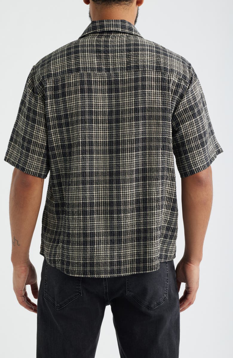 Corridor Plaid Seersucker Short Sleeve Button-Up Shirt, Alternate, color, Black
