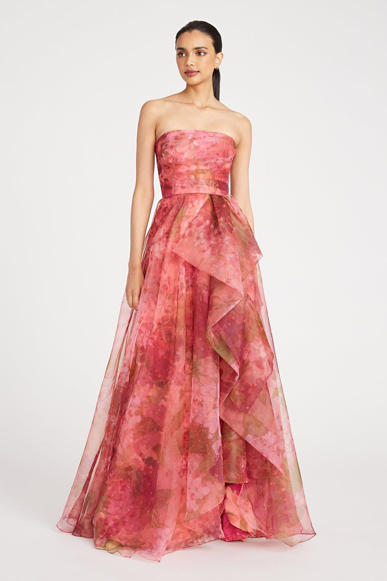 Fahreta Strapless Organza Gown, Alternate, color, Printed Wisteria