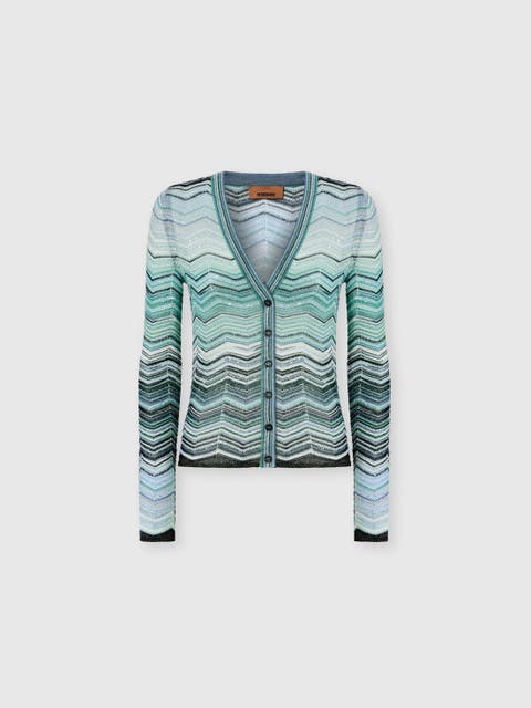 Cardigan In Viscose Chevron Lamé With Sequins
