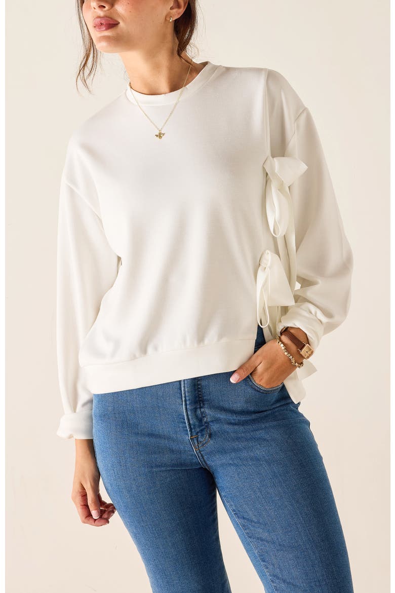 Simone Bow Crewneck Sweatshirt, Main, color, White