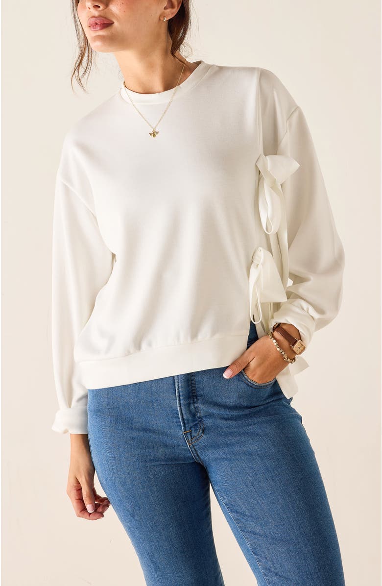 Voyageur by MERSEA Simone Bow Crewneck Sweatshirt, Main, color, White