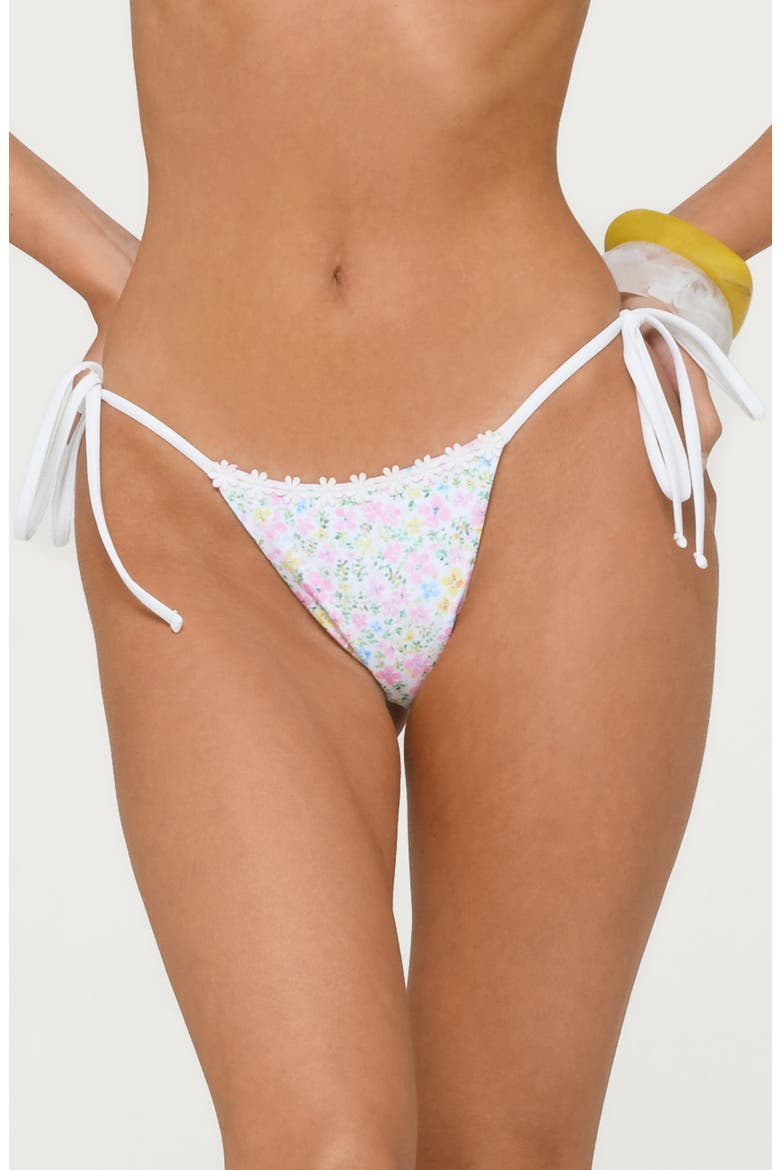 Catey Floral Side Tie Bikini Bottoms, Main, color, WHITE