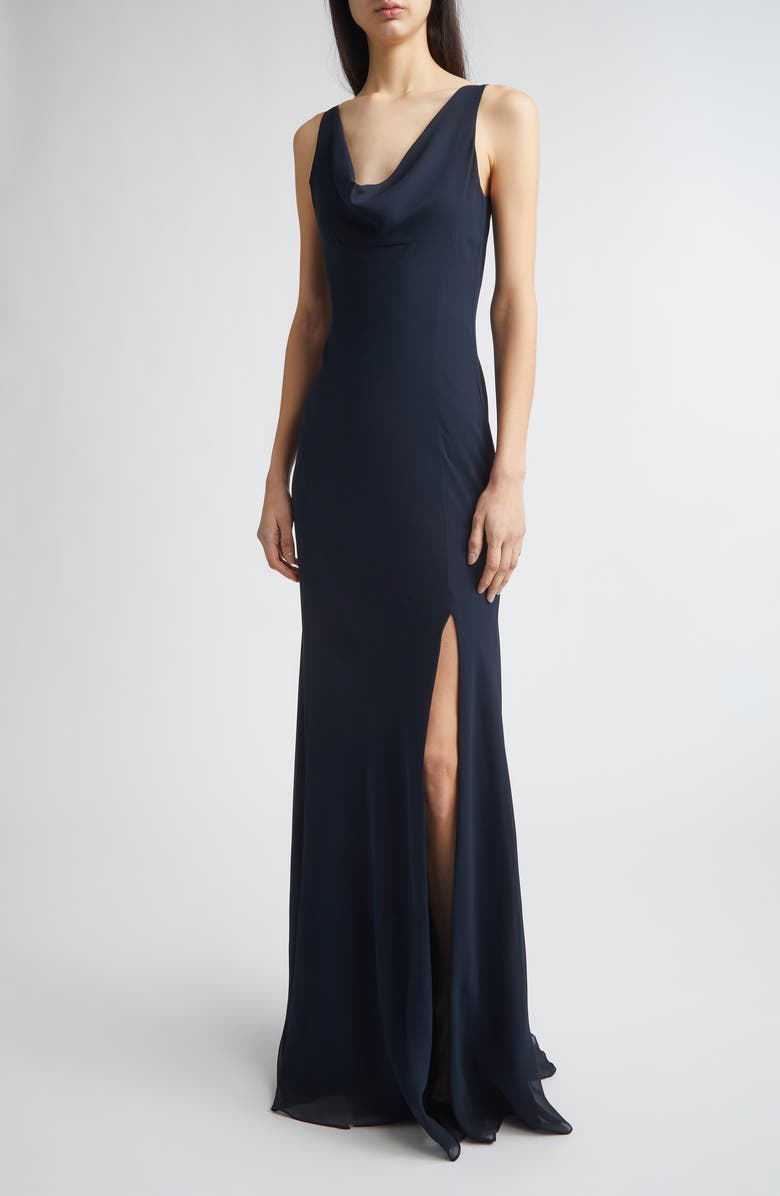 Jason Wu Collection Plunging Cowl Georgette Gown, Alternate, color, Ultra Navy
