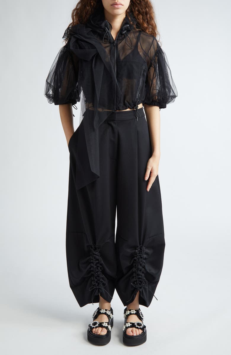 Simone Rocha Bow Cascade Ruffle Crop Puff Sleeve Jacket, Alternate, color, 