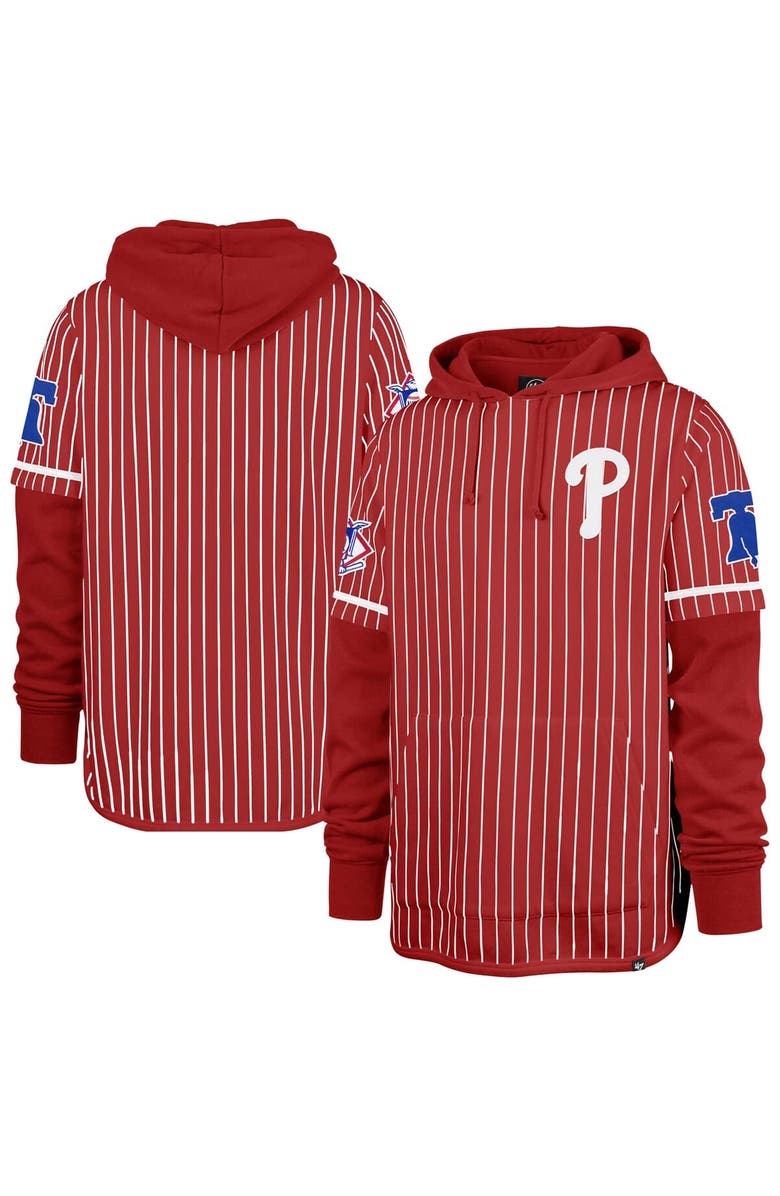 '47 Men's '47  Red Philadelphia Phillies Pinstripe Double Header Pullover Hoodie, Main, color, Red