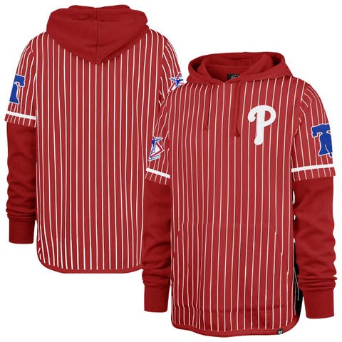 Men's '47  Red Philadelphia Phillies Pinstripe Double Header Pullover Hoodie