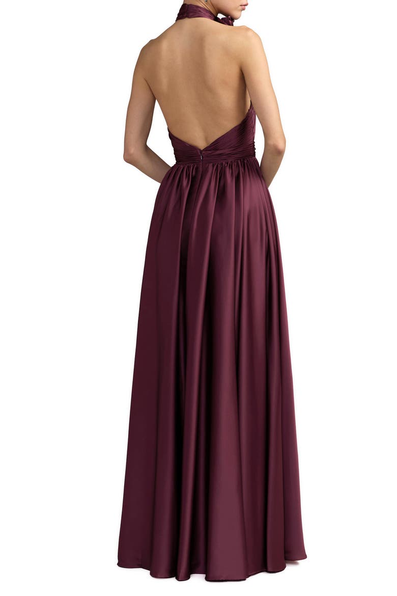Rosette Halter Chiffon Evening Gown, Alternate, color, Eggplant
