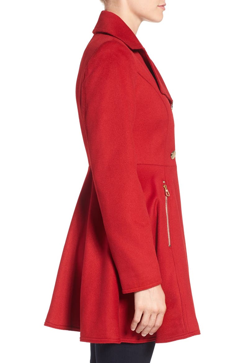 Laundry by Shelli Segal Double Breasted Fit & Flare Coat, Alternate, color, RED DAHLIA