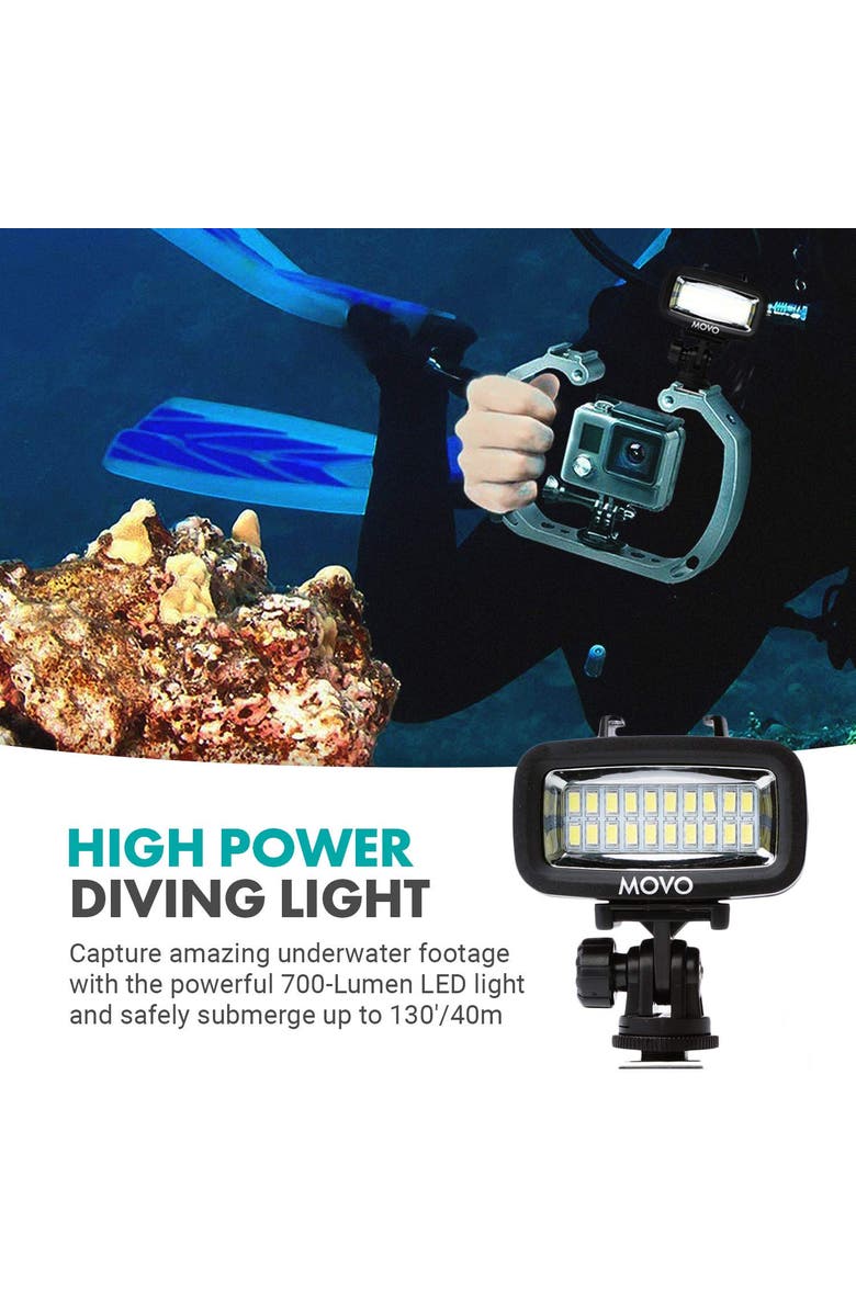 MOVO LED-WP Underwater High-Power LED Video Light - Compatible with GoPro, DSLR, Alternate, color, Black