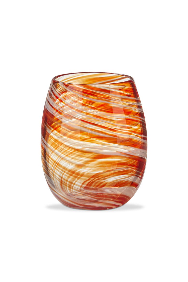 Orange Swirl Stemless Wine Glass Dishwasher Safe Everyday, Main, color, Orange