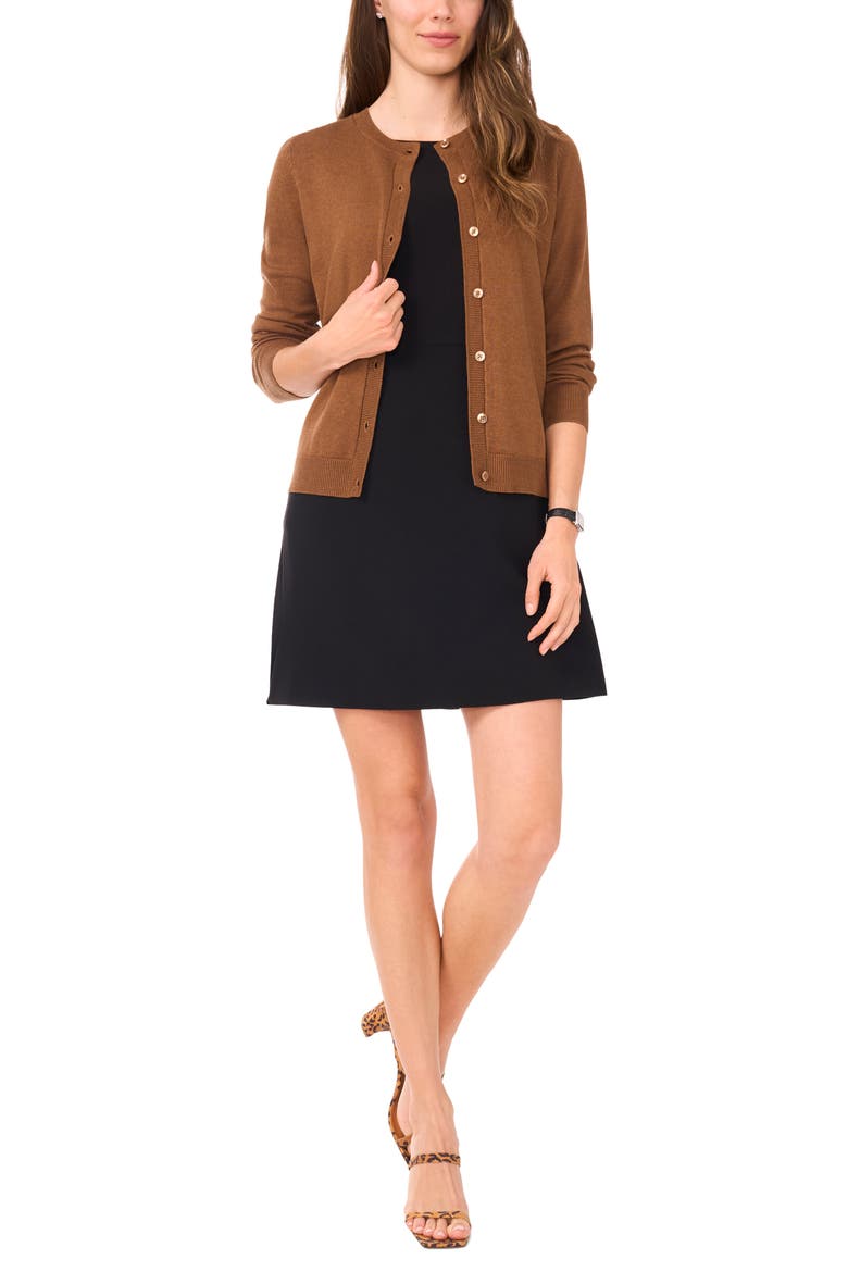 Crewneck Cardigan, Alternate, color, RICH COGNAC