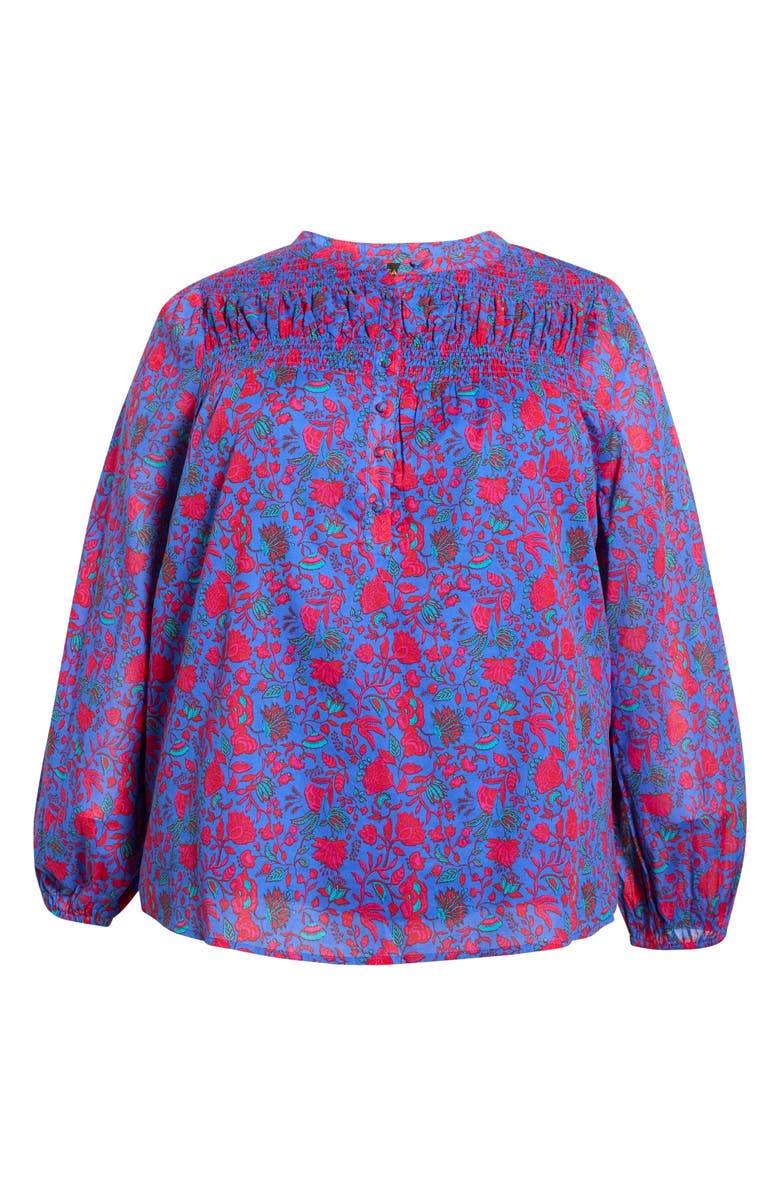 SUGARLIPS Tanya Floral Smocked Top, Alternate, color, Blue-Fuchsia