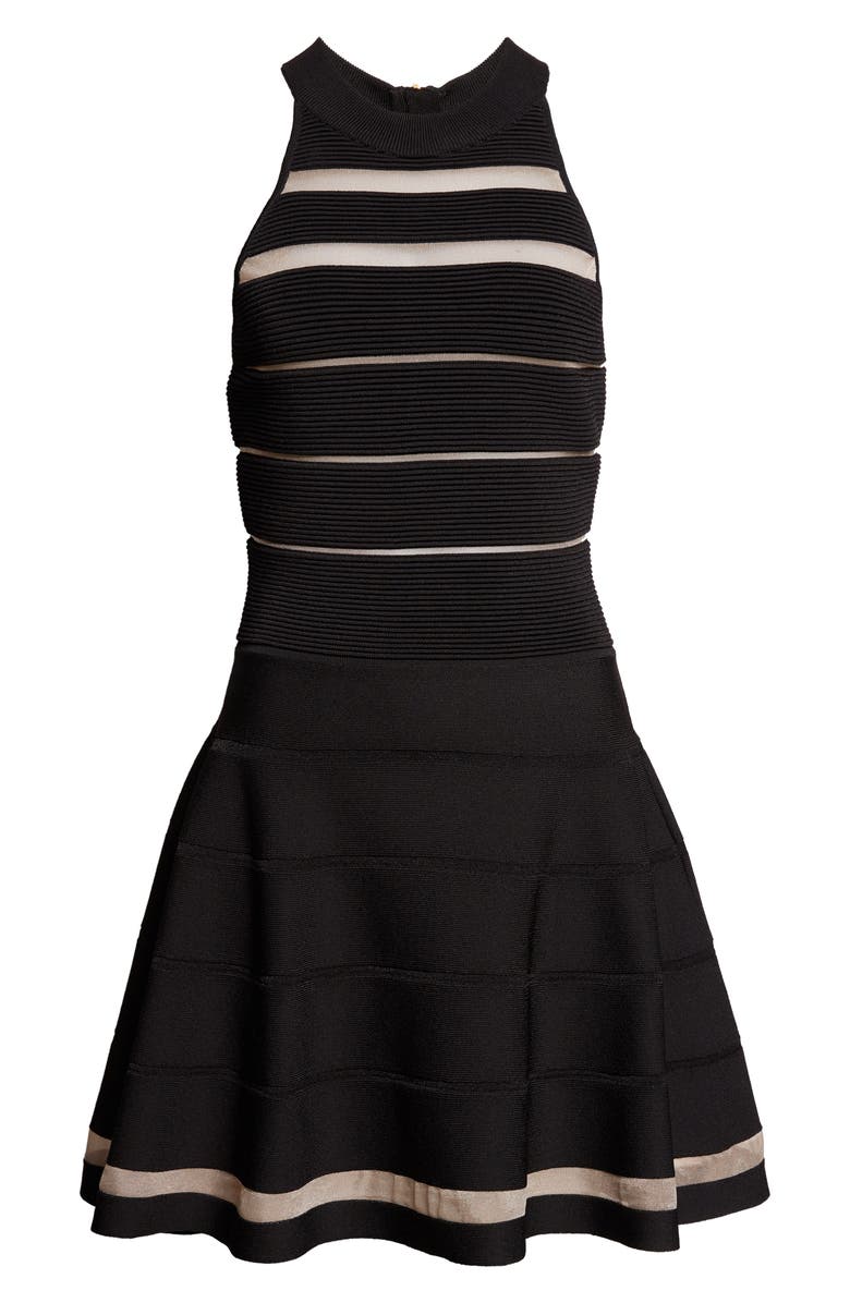 Balmain Stripe Ottoman Stitch Sweater Dress, Main, color, 0Pa Black