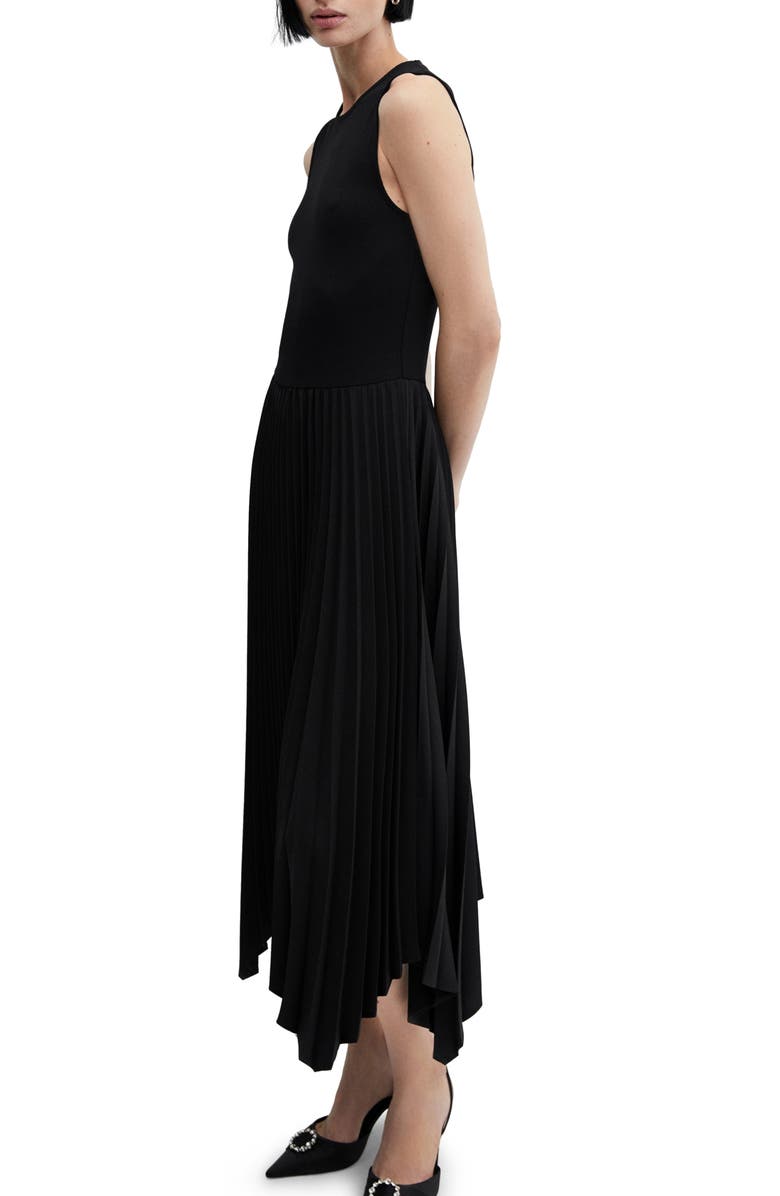 MANGO Pleated Handkerchief Hem Sleeveless Midi Dress, Alternate, color,