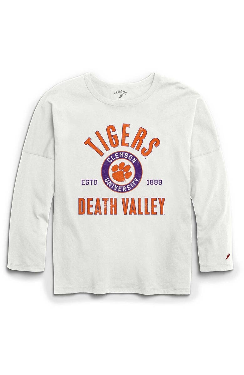 LEAGUE COLLEGIATE WEAR Women's League Collegiate Wear White Clemson Tigers Clothesline Oversized Long Sleeve T-Shirt, Main, color, 