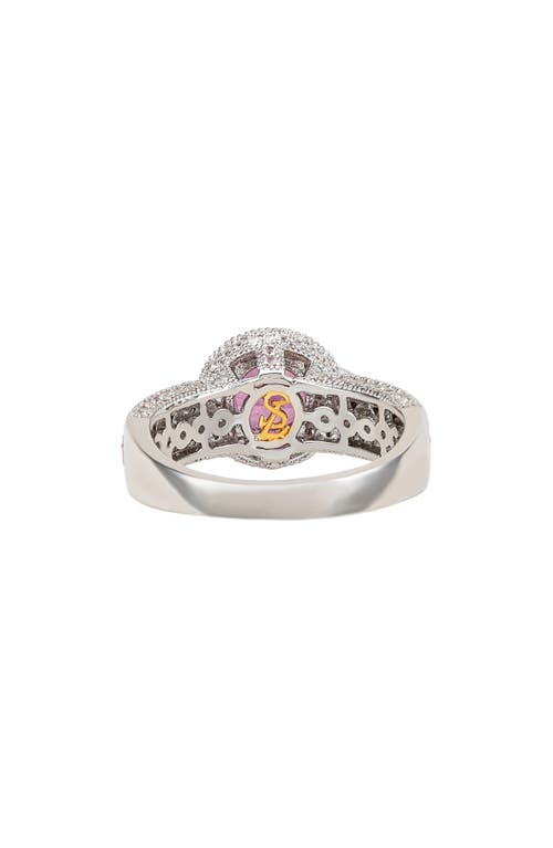 Suzy Levian Diamonds Round Pink Sapphire & Pavé Lab Grown White Sapphire Ring In Pink