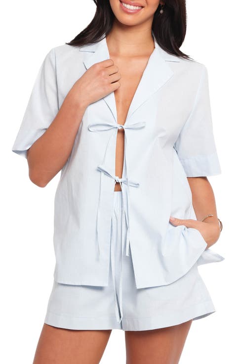 Aaliyah Cotton & Linen Tie Front Top