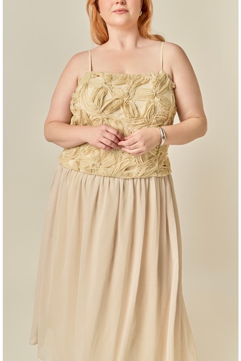 Mixed Media Appliqué Maxi Dress, Alternate, color, BEIGE
