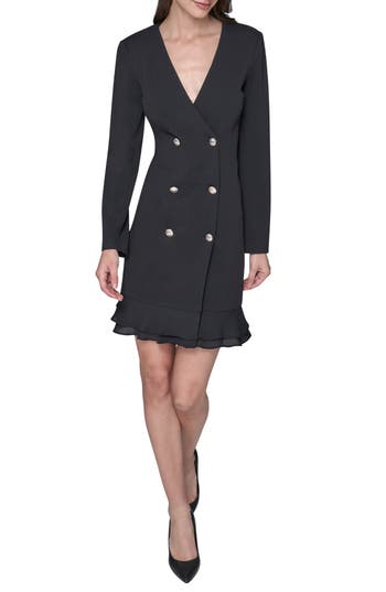 Karl Lagerfeld Paris Ruffle Hem Scuba Crepe Dress In Black