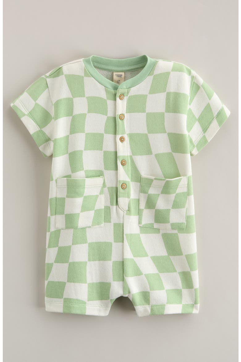 Front Pocket Romper, Main, color, GREEN QUIET CHECKER WAVE