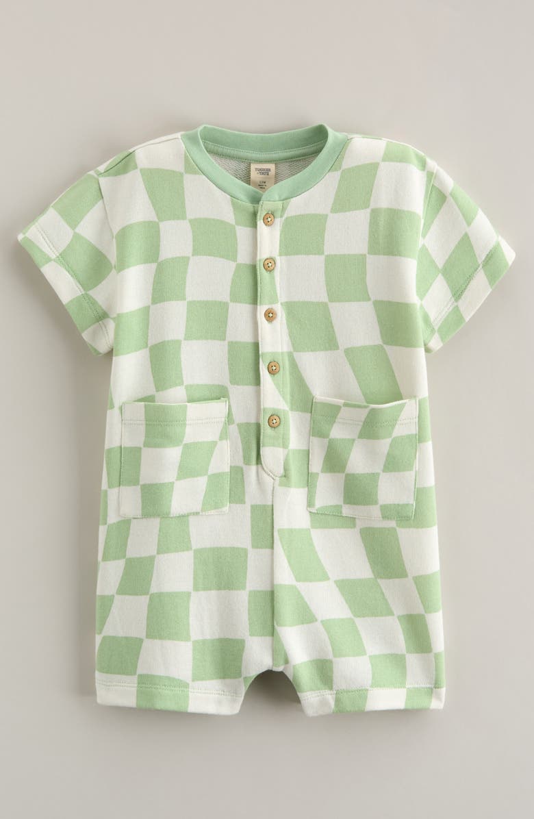 Tucker + Tate Front Pocket Romper, Main, color, Green Quiet Checker Wave