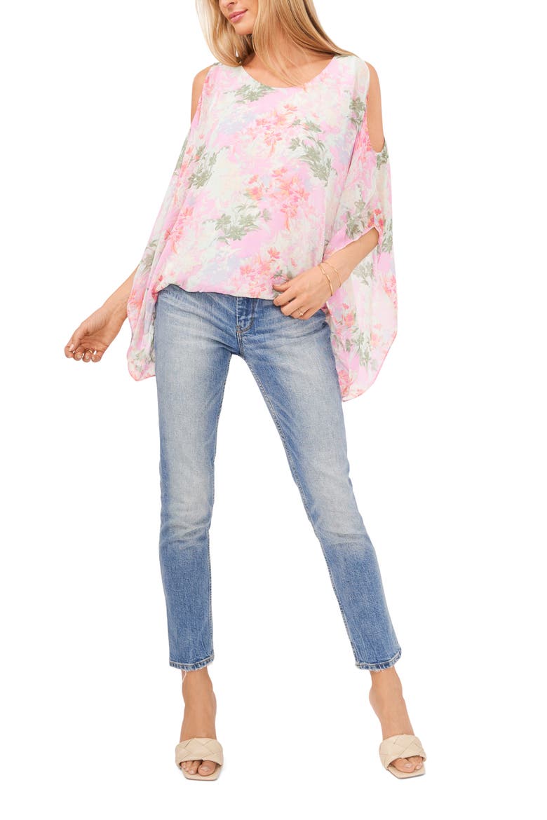 Glowing Garden Cold Shoulder Blouse, Alternate, color, BROOK GREEN