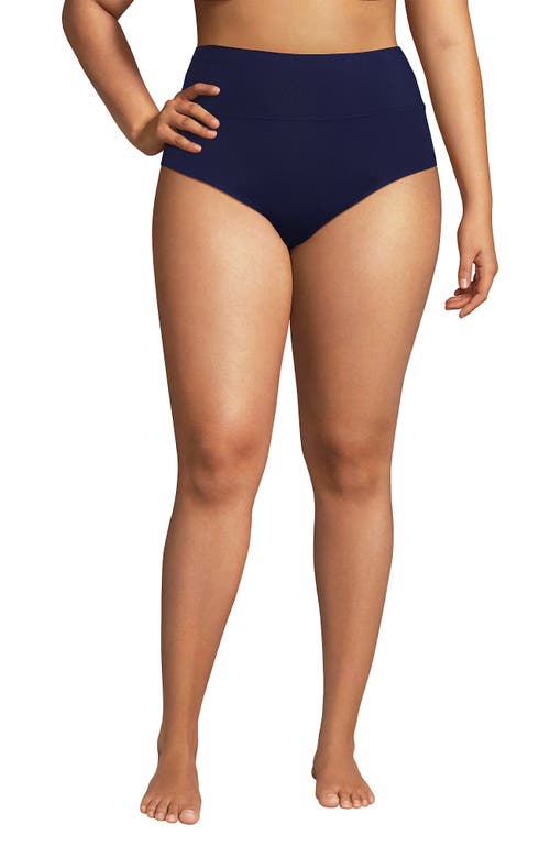 Lands' End Plus Size Pinchless High Waisted Bikini Bottoms In Deep Sea Navy