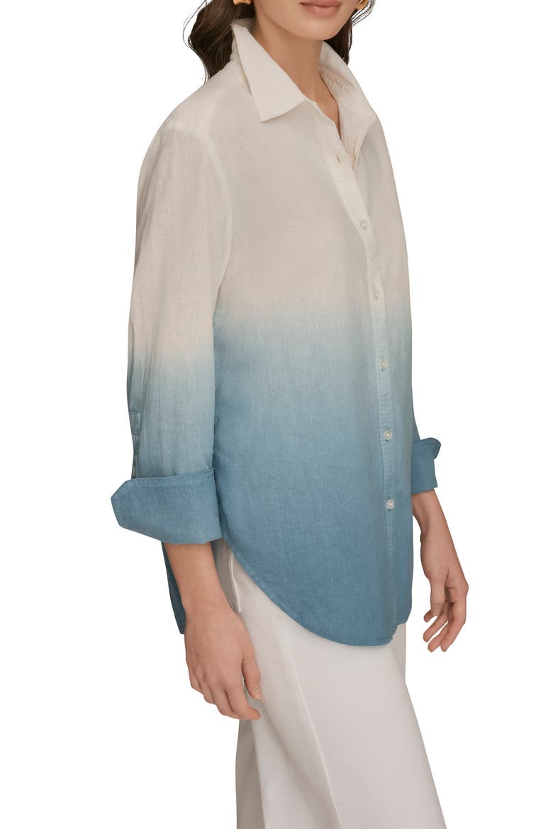 Dip Dye Linen Blend Woven Shirt, Alternate, color, WASHED INDIGO DYE