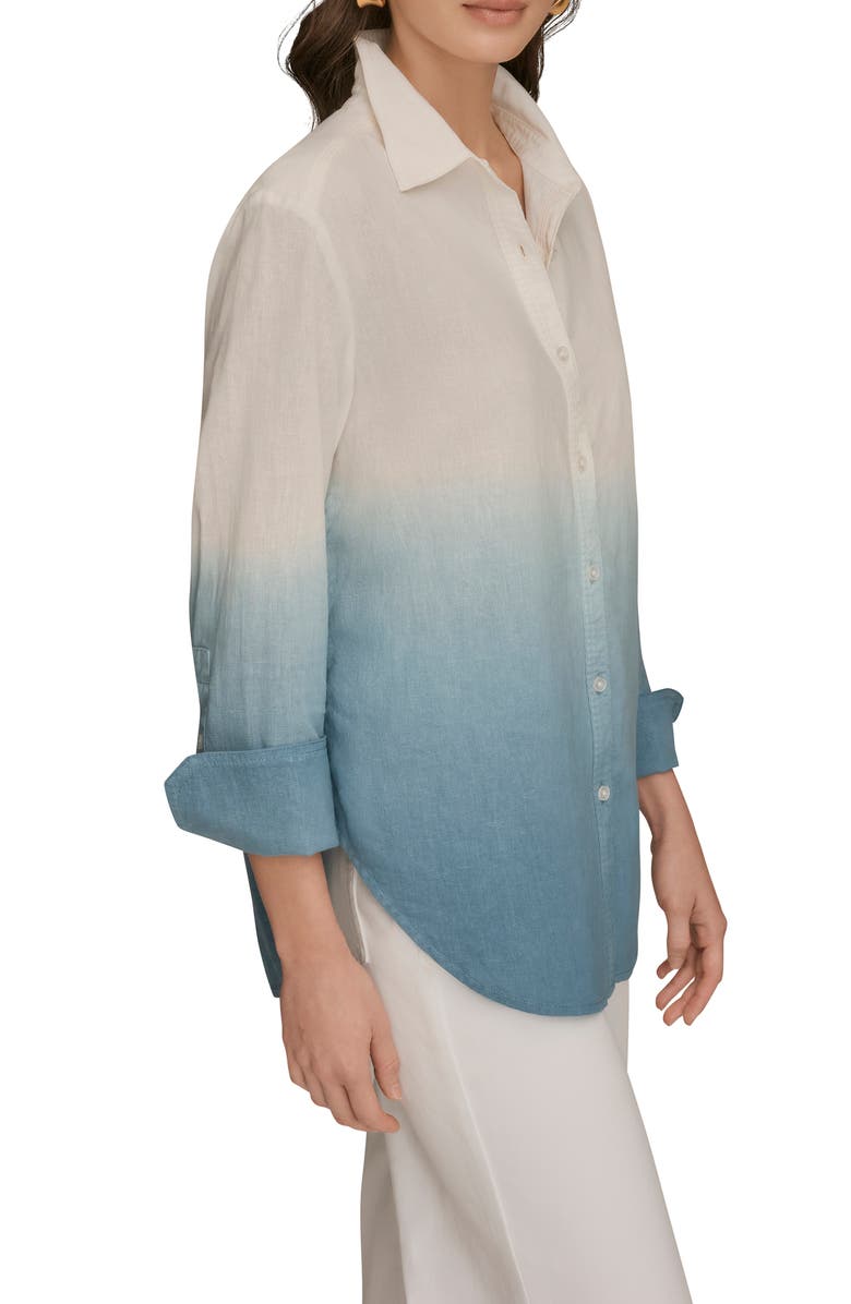 Donna Karan New York Dip Dye Linen Blend Woven Shirt, Alternate, color, Washed Indigo Dye