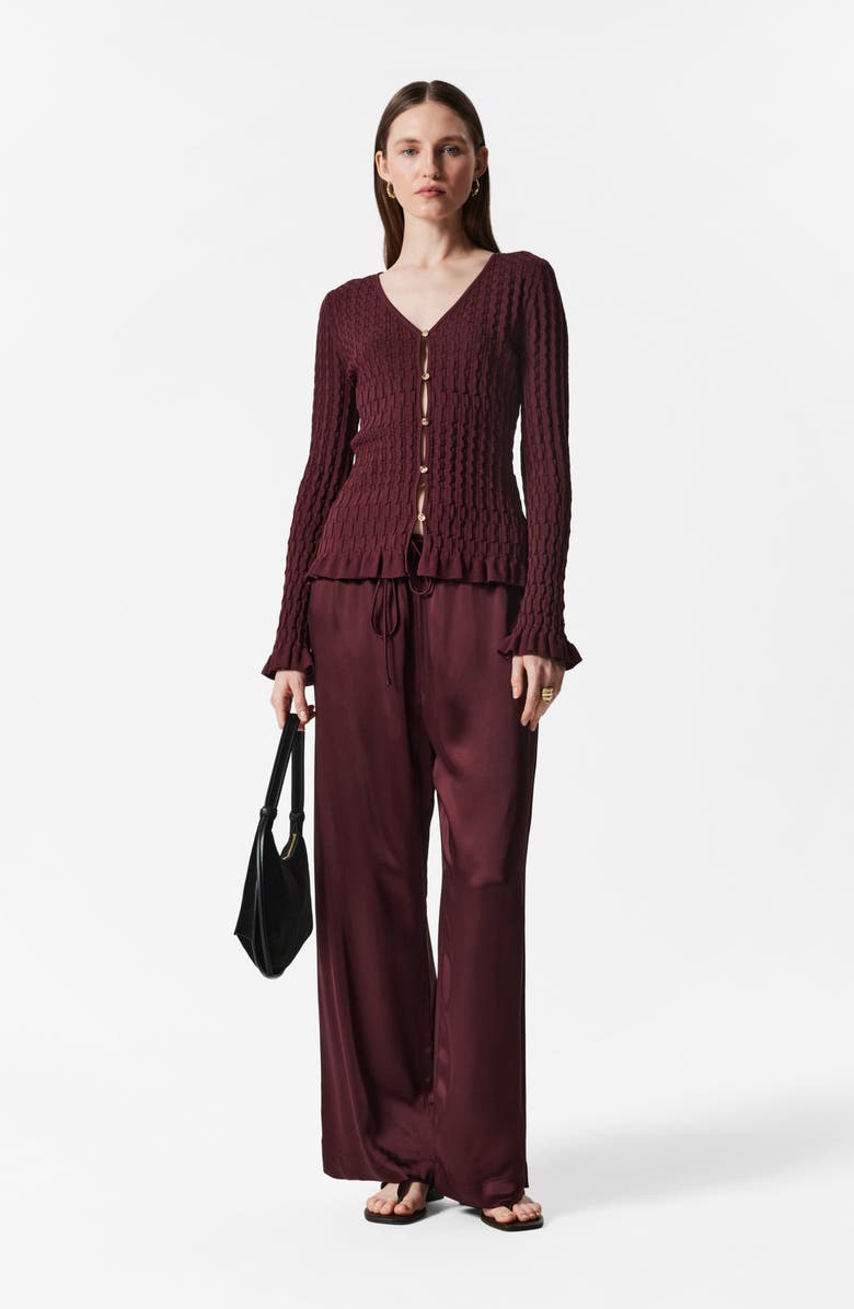 & Other Stories Textured Bell Sleeve Cardigan, Alternate, color, Red Dark