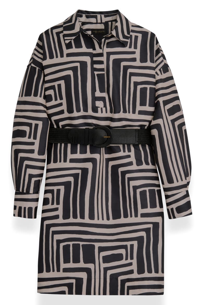 Abstract Print Long Sleeve Belted Shirtdress, Alternate, color, BLACK/ SAND