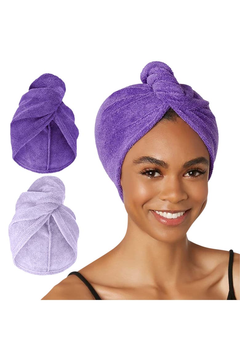 2 Pack Hair Towel Wraps, Microfiber for Straight, Wavy, Curly Hair, Main, color, Dark Purple & Light Purple