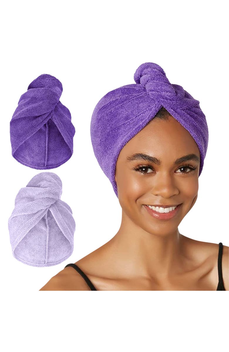 TURBIE TWIST 2 Pack Hair Towel Wraps, Microfiber for Straight, Wavy, Curly Hair, Main, color, Dark Purple & Light Purple