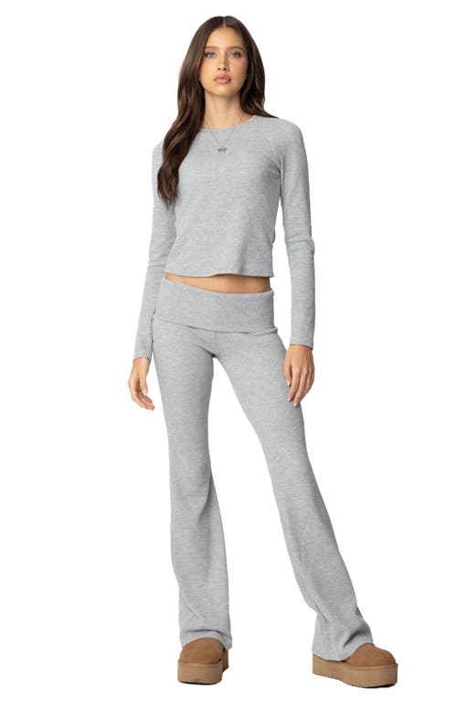 Edikted Sab Waffle Knit Long Sleeve Top In Gray-melange