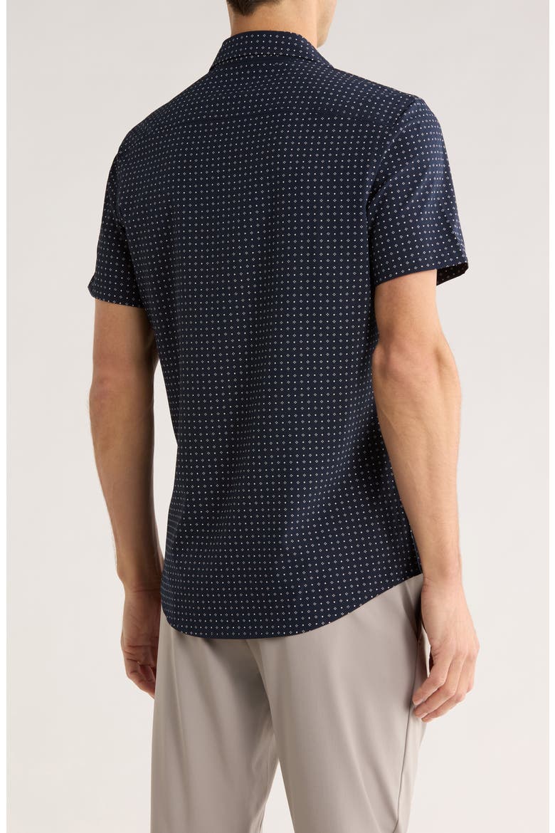 Geometric Print Short Sleeve Performance Button-Up Shirt, Alternate, color, NAVY MORI GEOMETRIC