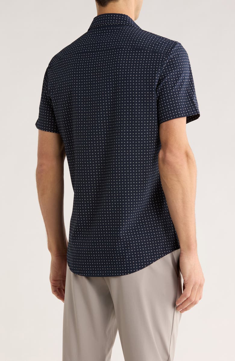 14th & Union Geometric Print Short Sleeve Performance Button-Up Shirt, Alternate, color, Navy Mori Geometric