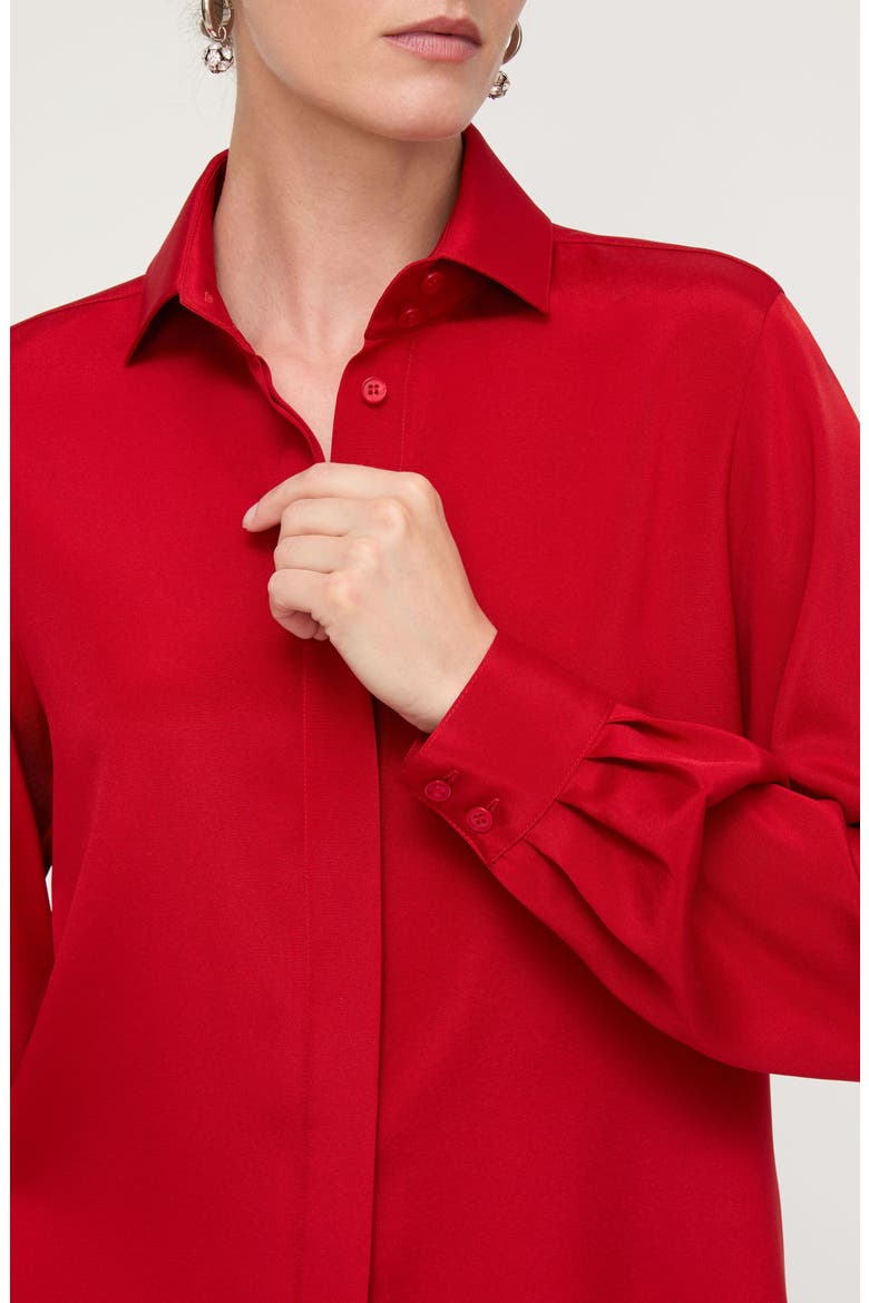 Hidden Placket Stretch Silk Shirt, Alternate, color, SPARK