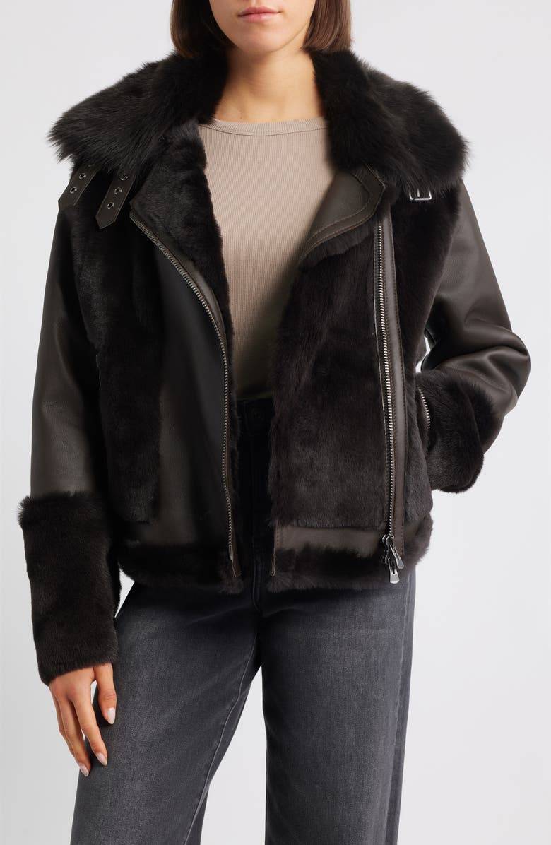 HiSO Soul Reversible Genuine Shearling Moto Jacket, Alternate, color, Chocolate