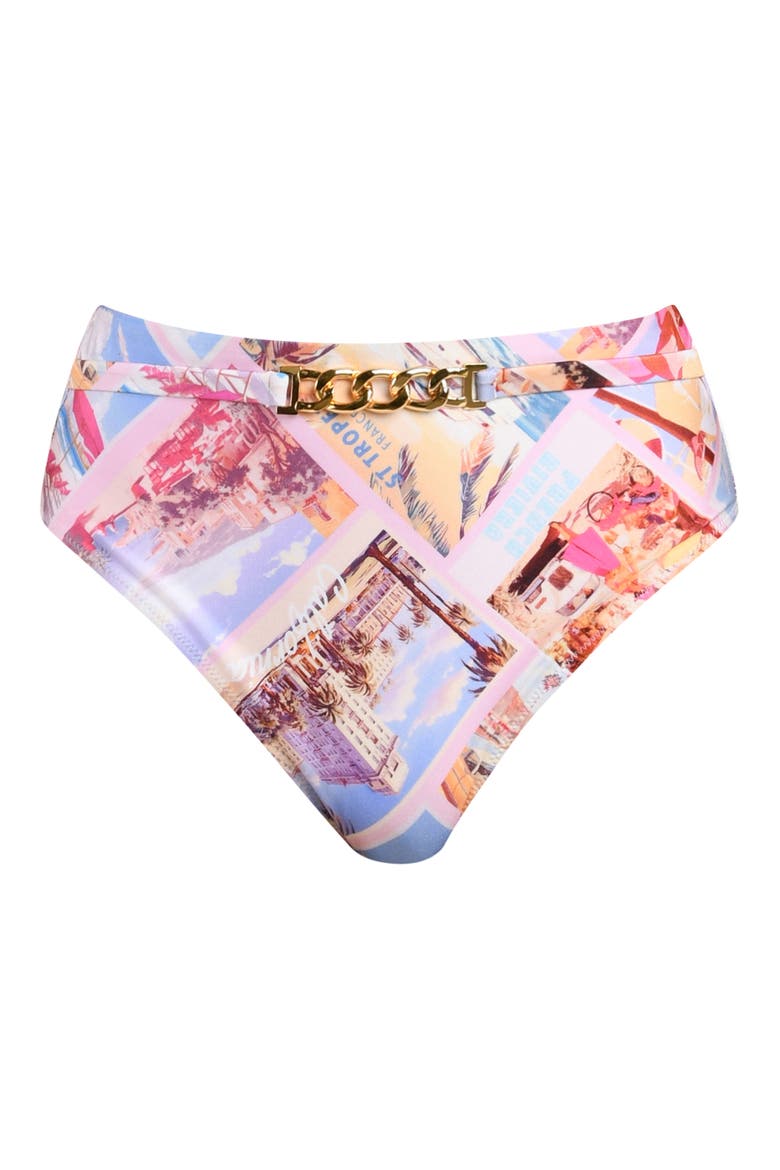 Vanessa Postcard High Waist Bikini Bottoms, Alternate, color, PINK MULTI
