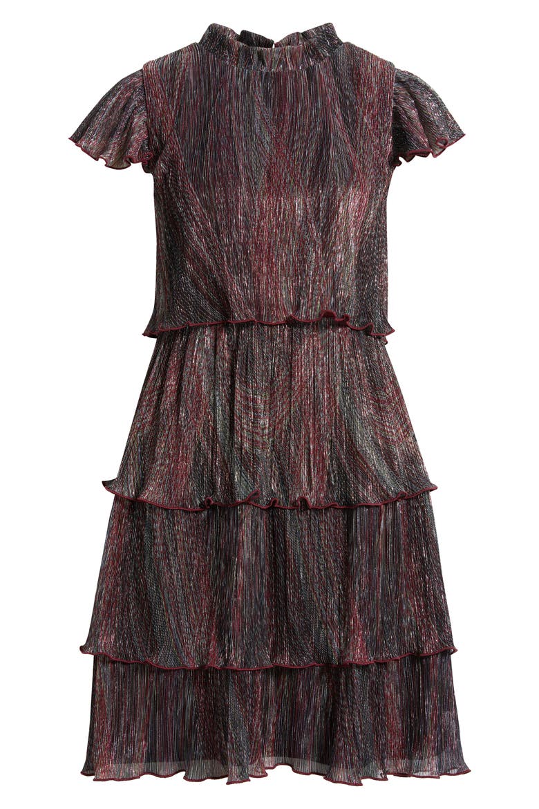 Metallic Crinkle Tiered Dress, Alternate, color, BURGUNDY MULTI