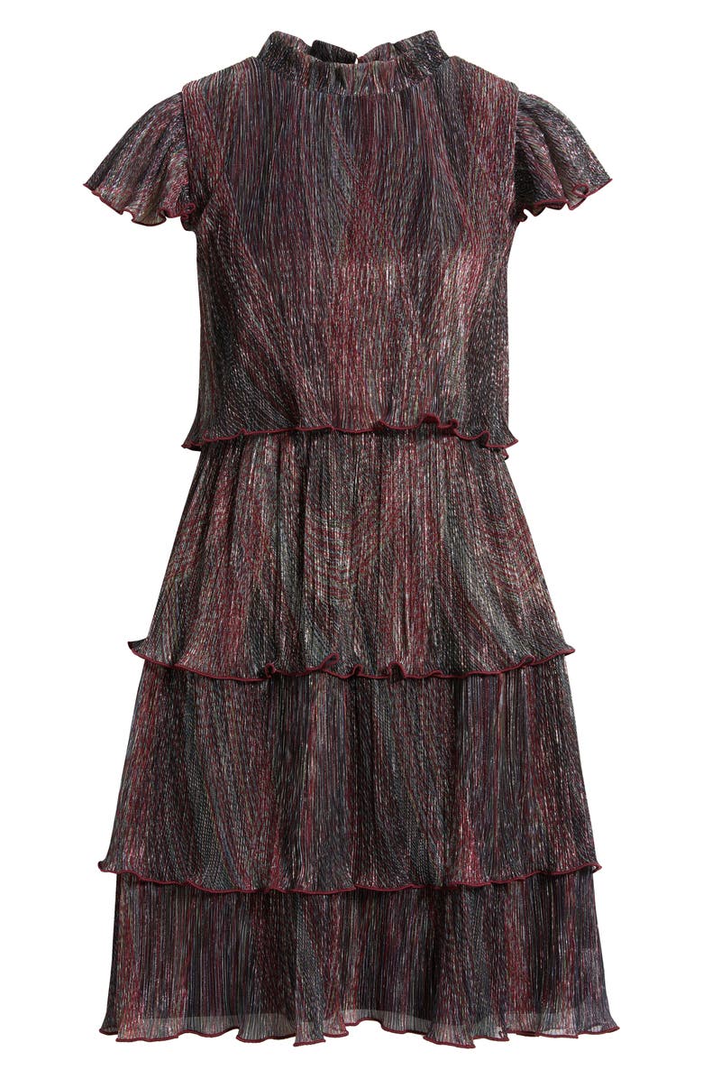 Vince Camuto Metallic Crinkle Tiered Dress, Alternate, color, Burgundy Multi