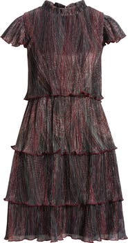 Vince Camuto Metallic Crinkle Tiered Dress