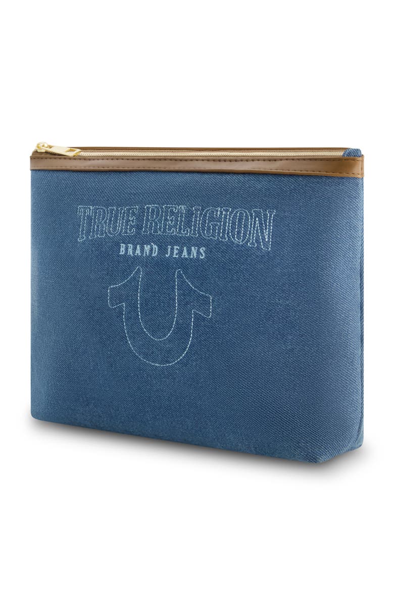 True Religion Trapezoid Zip Cosmetic Bag, Alternate, color, Denim