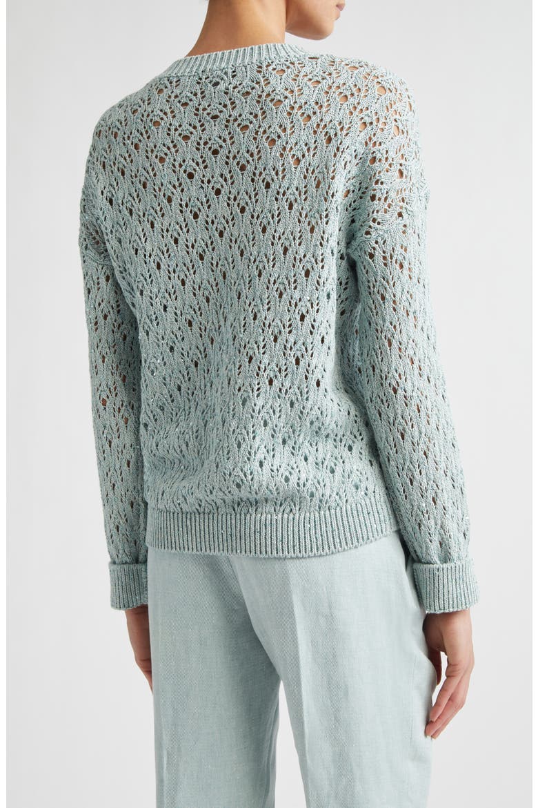 Sequin Crochet Crewneck Sweater, Alternate, color, JADE