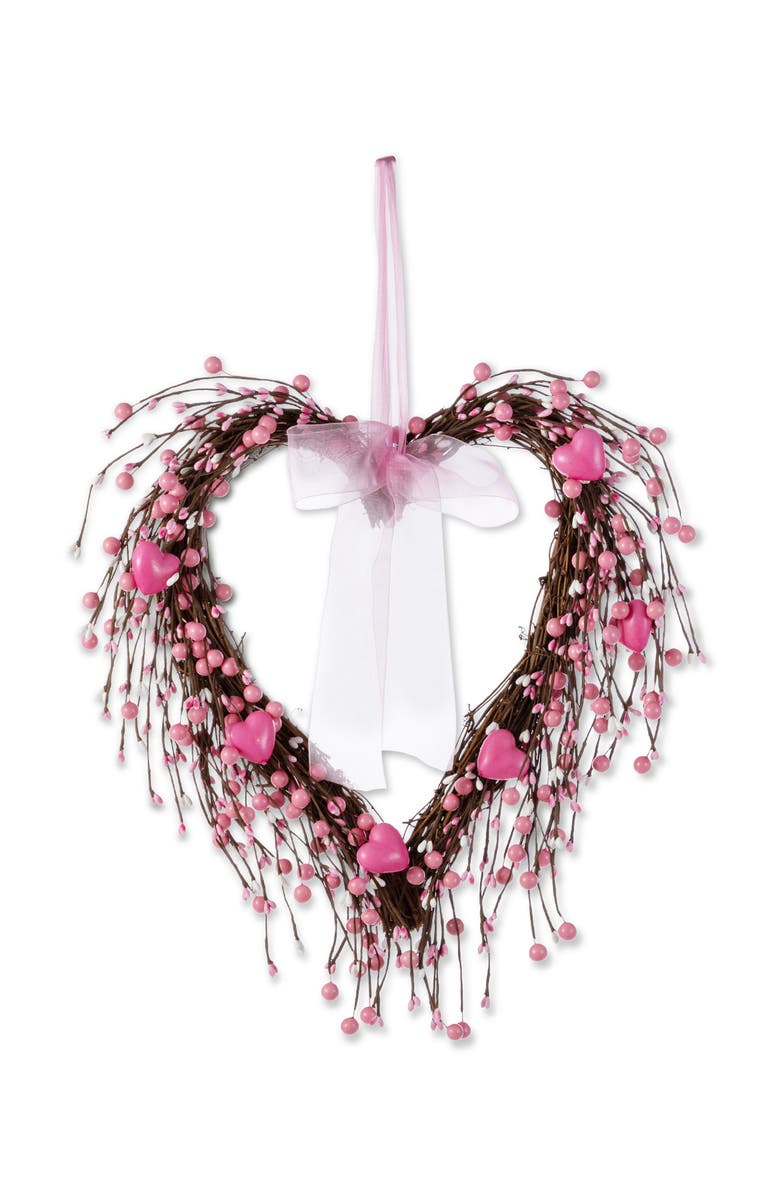 Glitzhome 17"H Valentine
s Pink Berry Heart Wreath, Main, color, Red