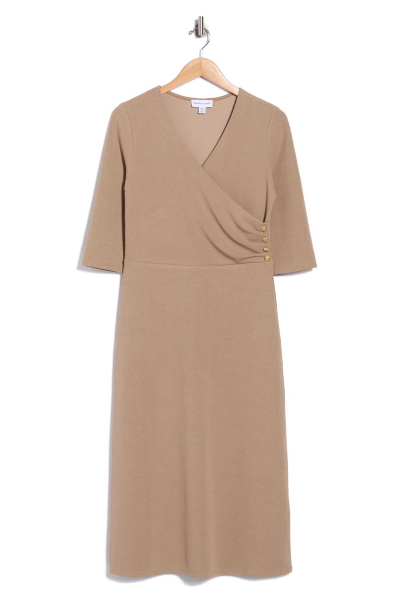 Draped Midi Dress, Alternate, color, TAUPE