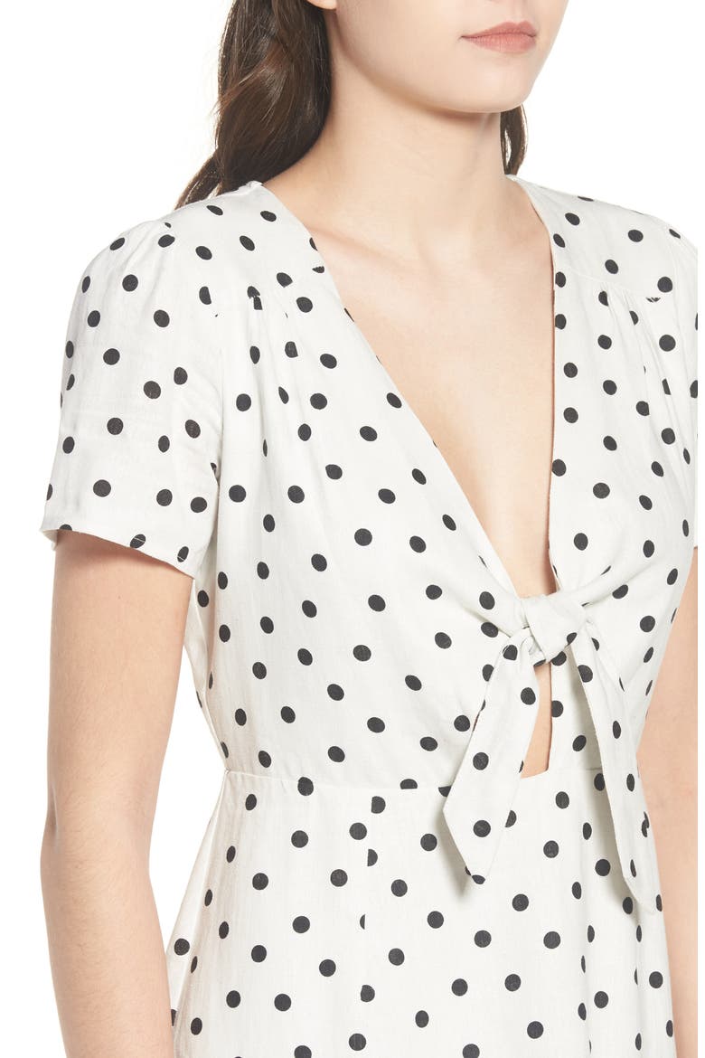 Tie Front Cutout Minidress, Alternate, color, WHITE / BLACK DOT