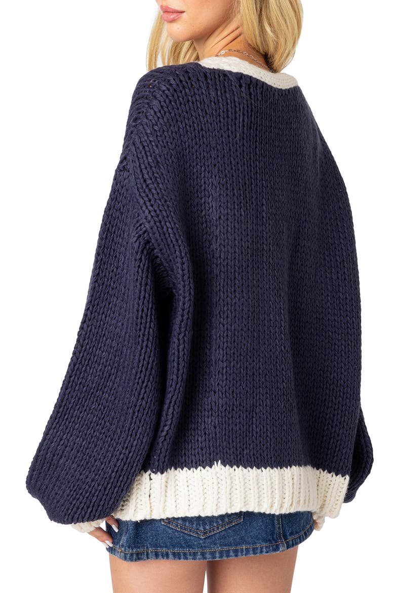 Colorblock Chunky Knit Cardigan, Alternate, color, NAVY