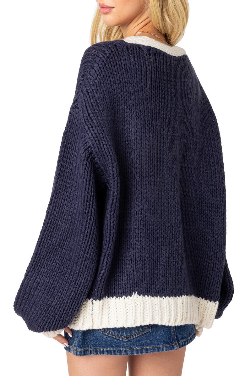 EDIKTED Colorblock Chunky Knit Cardigan, Alternate, color,