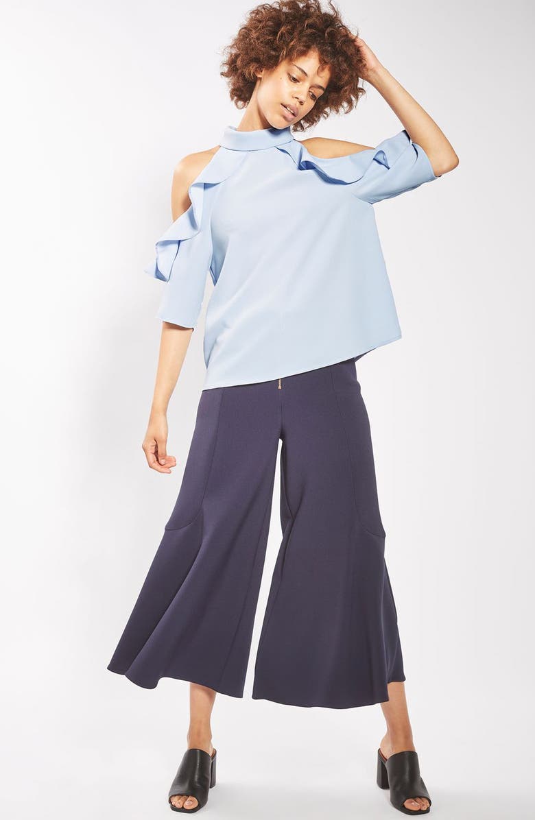 Topshop Ruffle Cold Shoulder Top, Alternate, color, 